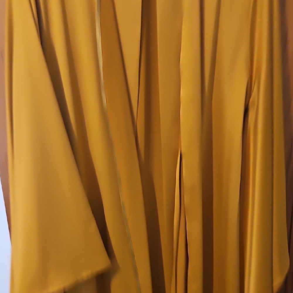 Elegant Mustard Kimono Sleeved Silk Women's Robe